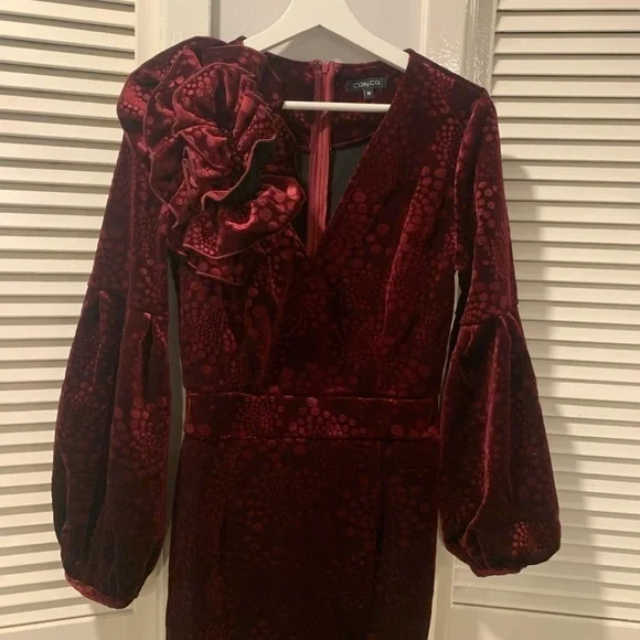 VELVET FITTED MIDI DRESS WITH PUFF SLEEVES SIZE M - Picture 4 of 11
